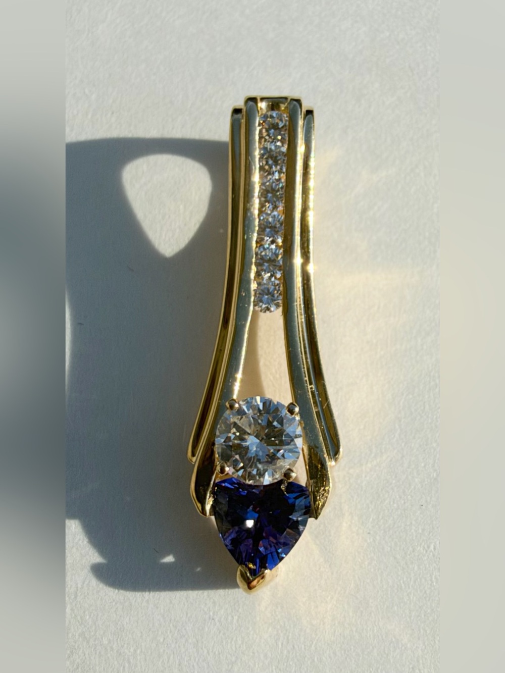 14K Yellow Gold Tanzanite and Diamond Slide Pendant
